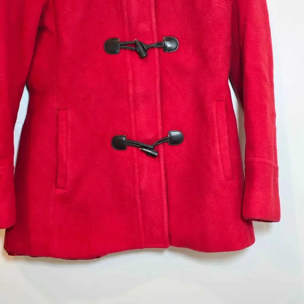 Michael Michael Kors 100%Wool Red Pea Coat Hoodie Jacket Size 4